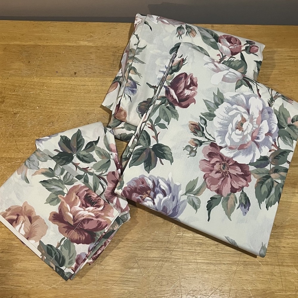 Vtg Springs Full/double Rose‎ Floral Spring Sheet Set Cottagecore Garden